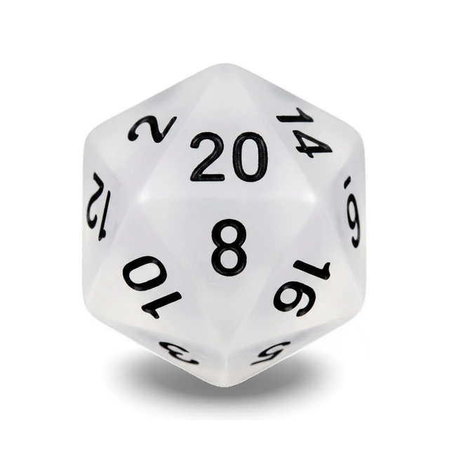 Frosted White & Black d20, studio image