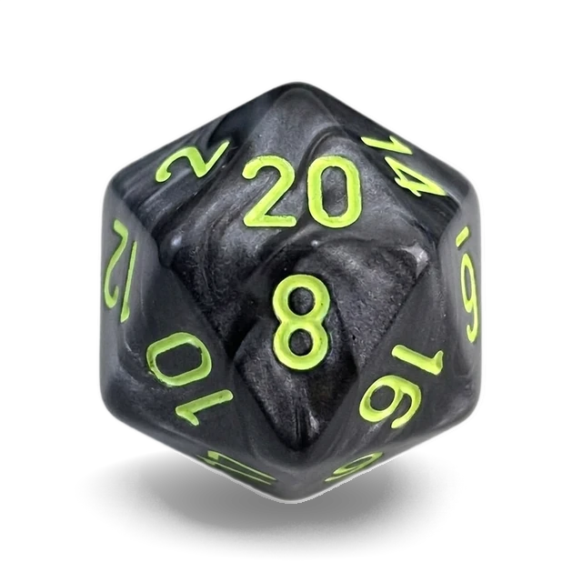 Gemini Black-Grey & Green d20, studio image