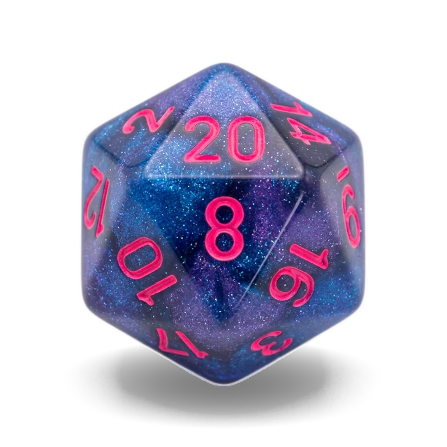 Gemini Black-Starlight & Red d20, studio image
