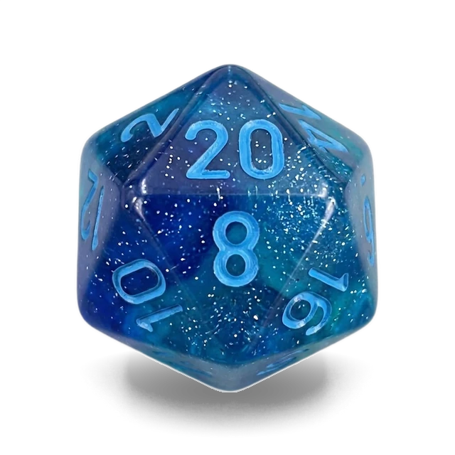 Gemini Blue-Blue & Light Blue d20, studio image