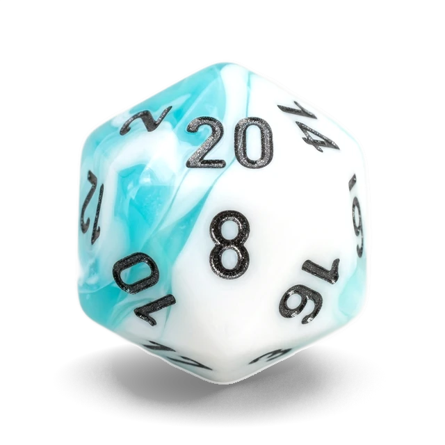 Gemini Teal-White & Black d20