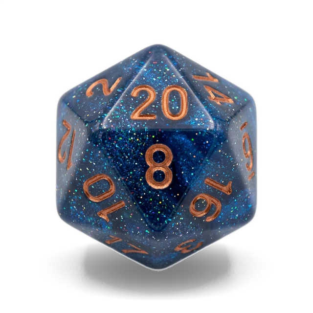 Lab Borealis Midnight & Copper d20, studio image
