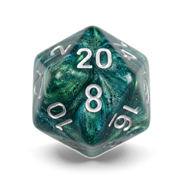 Lab Lustrous Neptune & White d20, studio image