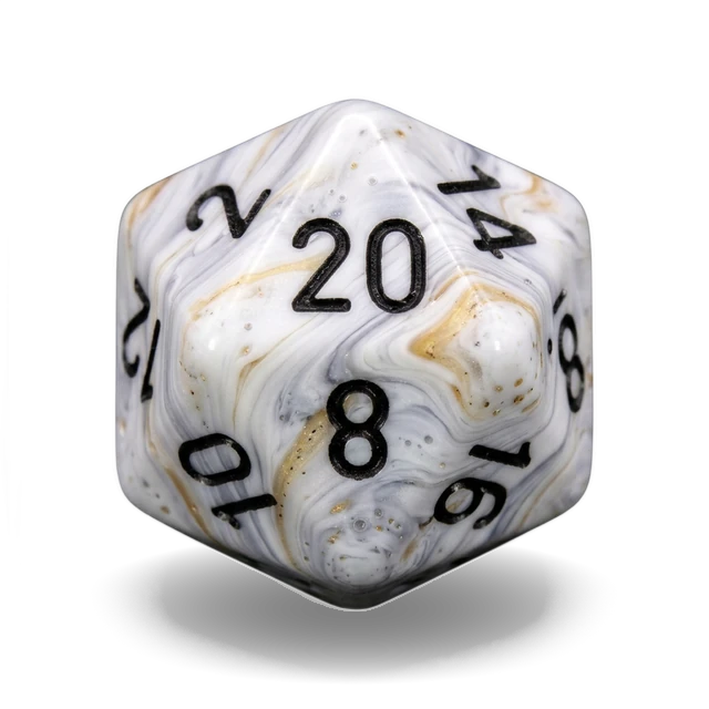 Lab Marble Calcite & Black d20, studio image