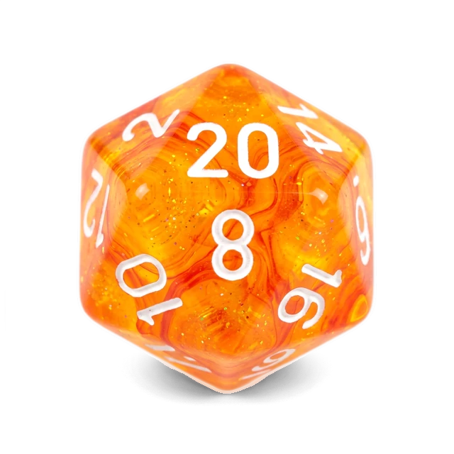 Lab Nebula Molten & White d20, studio image