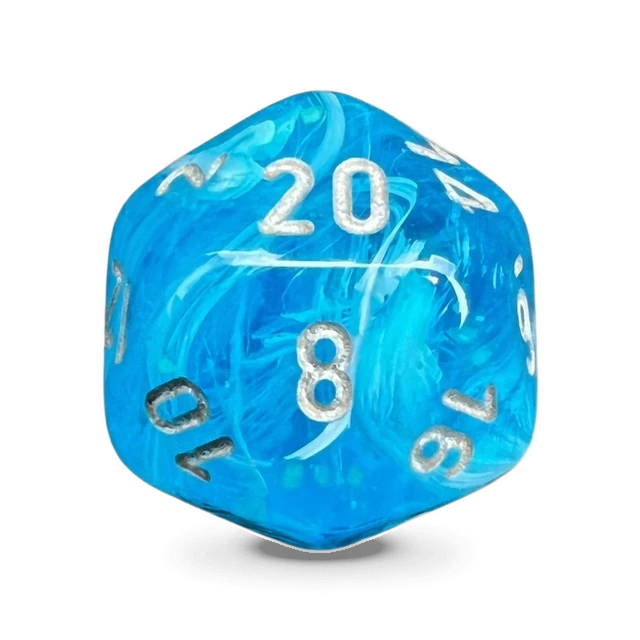 Luminary Sky Glow & Silver d20, studio image