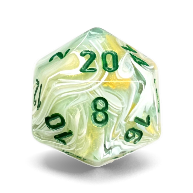 Marble Green & Dark Green d20, studio image