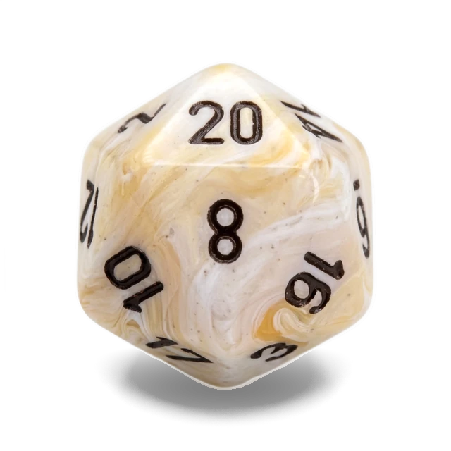 Marble Ivory & Black d20, studio image