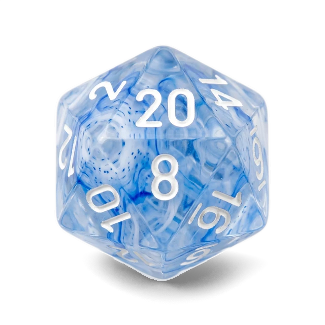Nebula Blue & White d20, studio image