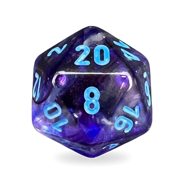 Nebula Nocturnal & Blue d20, studio image