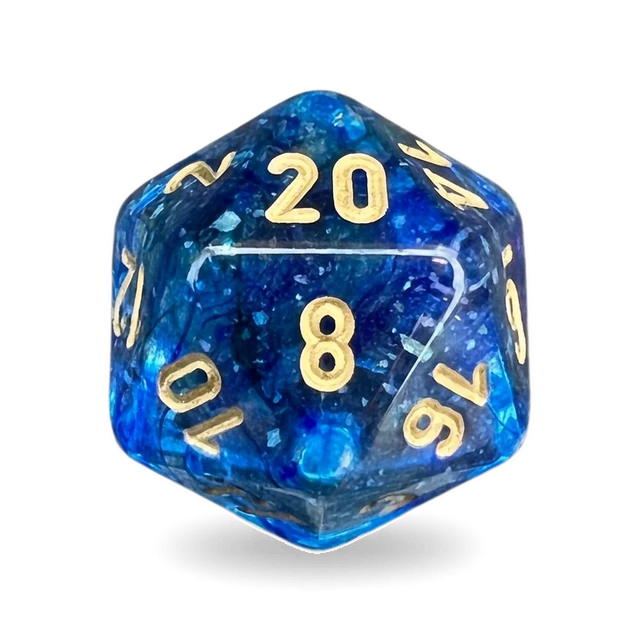 Nebula Oceanic & Gold d20, studio image