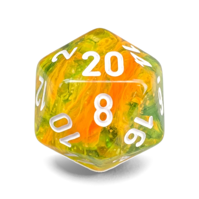 Nebula Spring & White d20, studio image