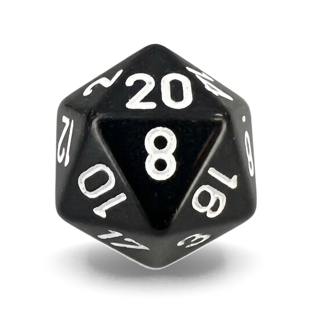 Opaque Black & White d20, studio image