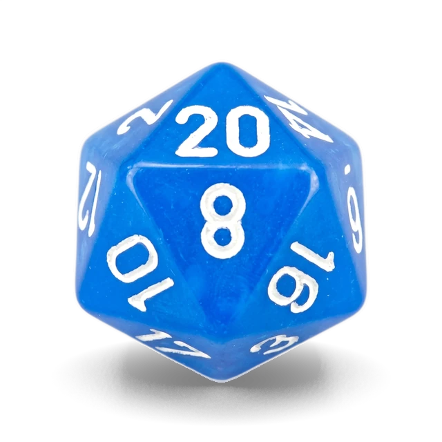 Opaque Blue & White d20, studio image