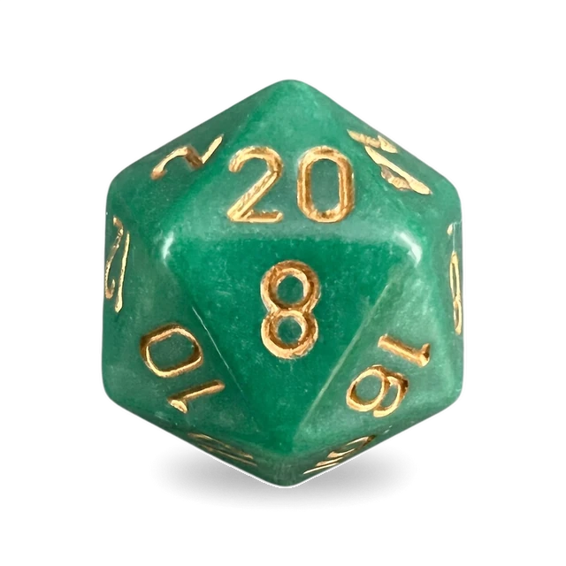 Opaque Dusty Green & Copper d20, studio image