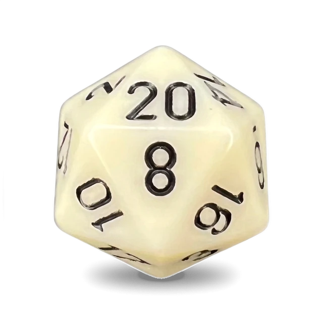 Opaque Ivory & Black d20, studio image