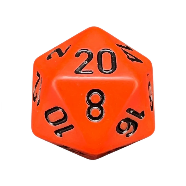 Opaque Orange & Black d20, studio image
