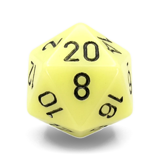 Opaque Pastel Yellow & Black d20, studio image