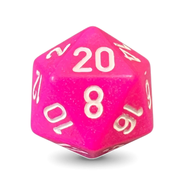 Opaque Pink & White d20, studio image