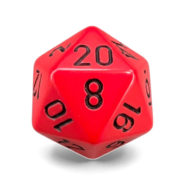 Opaque Red & Black d20, studio image
