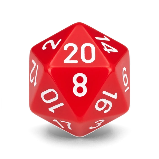 Opaque Red & White d20, studio image