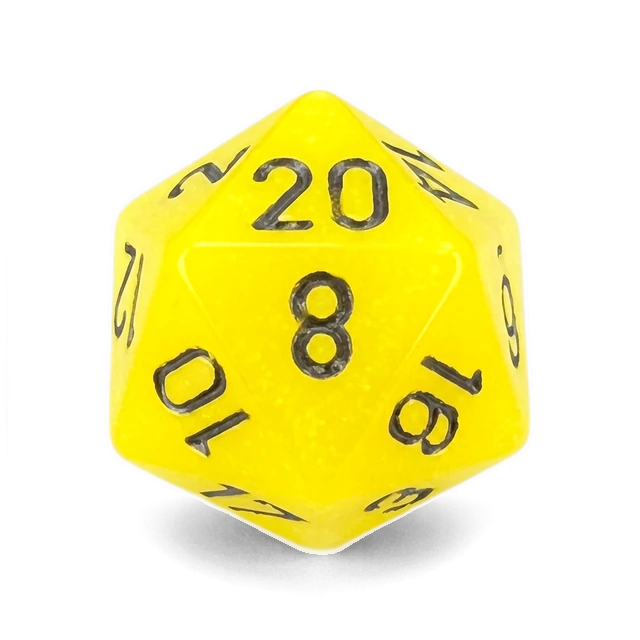 Opaque Yellow & Black d20, studio image