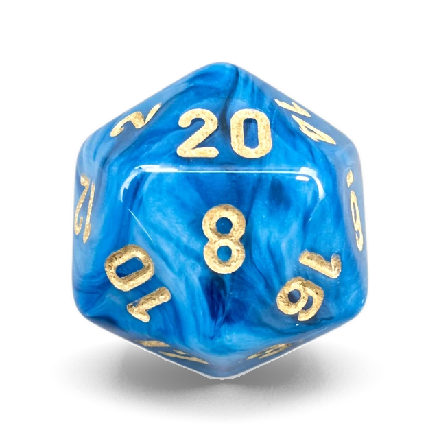 Phantom Teal & Gold d20, studio image