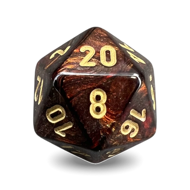 Scarab Blue Blood & Gold d20, studio image
