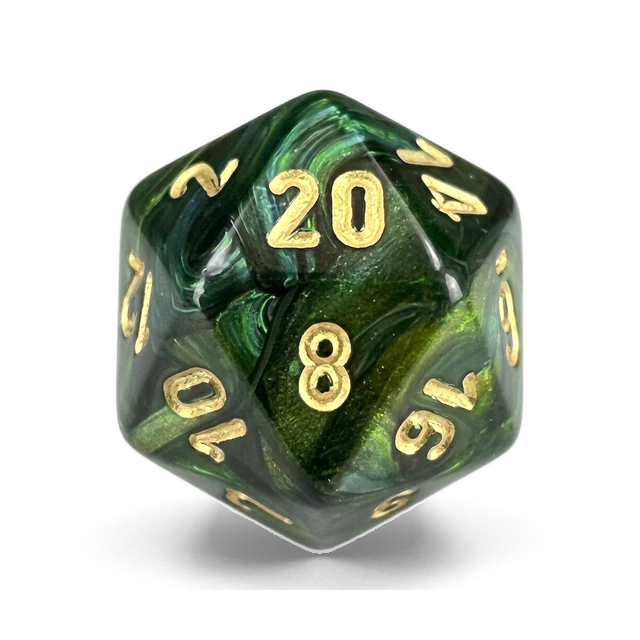 Scarab Jade & Gold d20, studio image