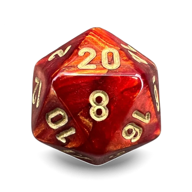 Scarab Scarlet & Gold d20, studio image