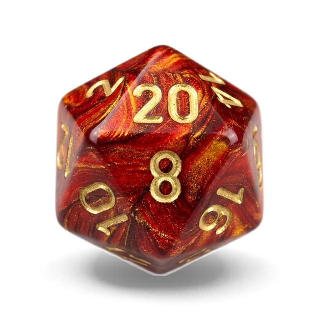 Scarab Scarlet Red & Gold d20, studio image