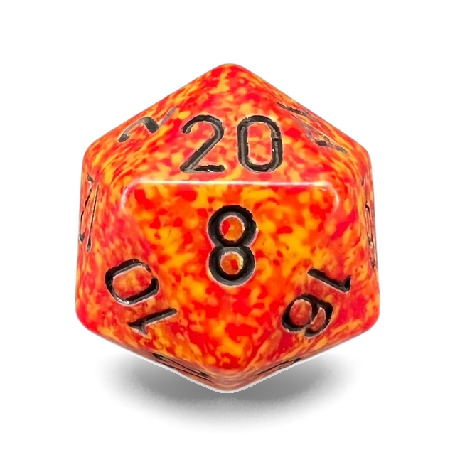 Speckled Fire d20, studio image