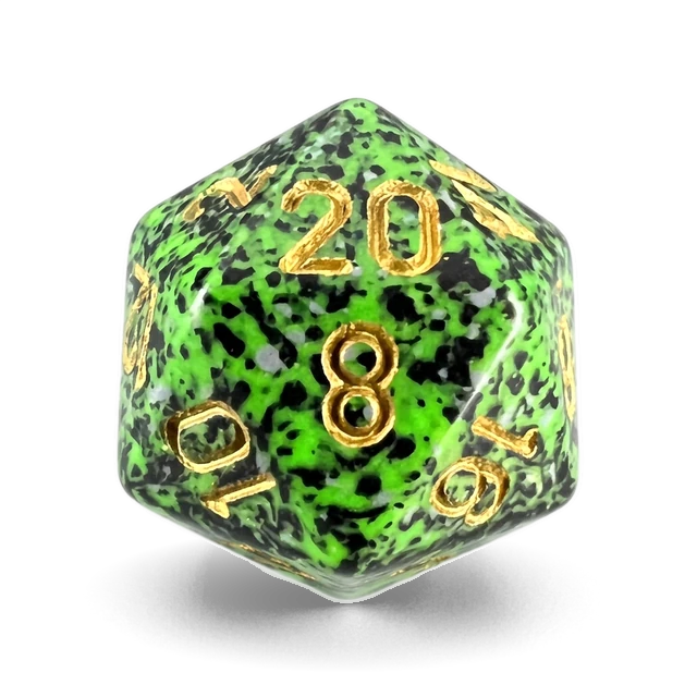 Speckled Golden Recon d20, studio image