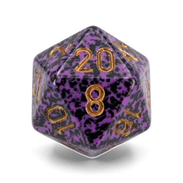 Speckled Hurricane d20, studio image