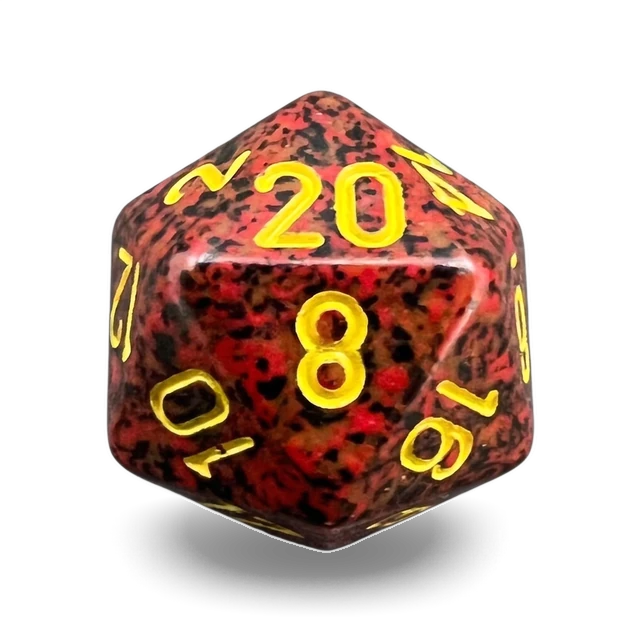 Speckled Mercury d20, studio image