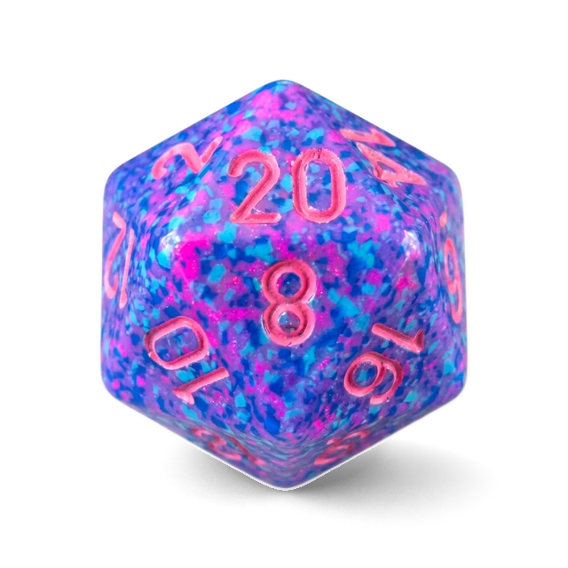 Speckled Purple Passion d20, studio image