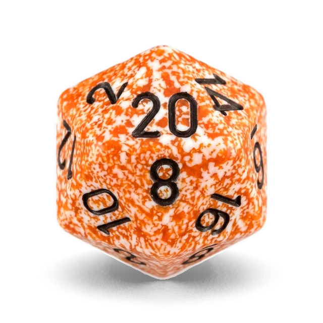 Speckled Rust d20, studio image