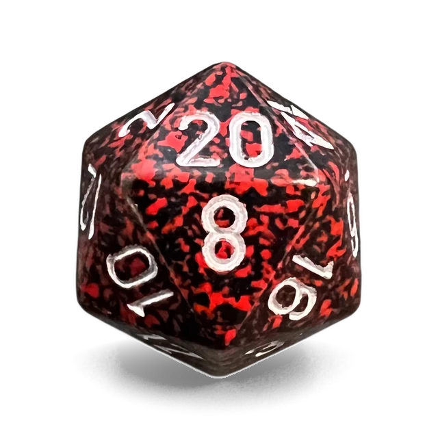 Speckled Silver Volcano d20, studio image