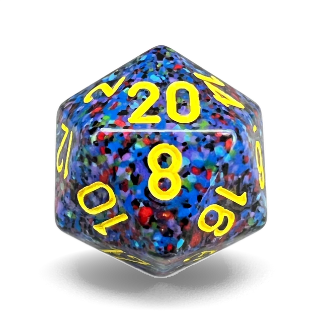 Speckled Twilight d20, studio image