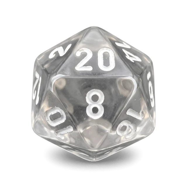 Translucent Smoke & White d20, studio image