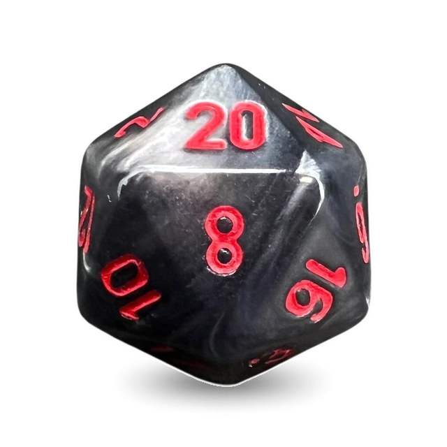 Velvet Black & Red d20, studio image