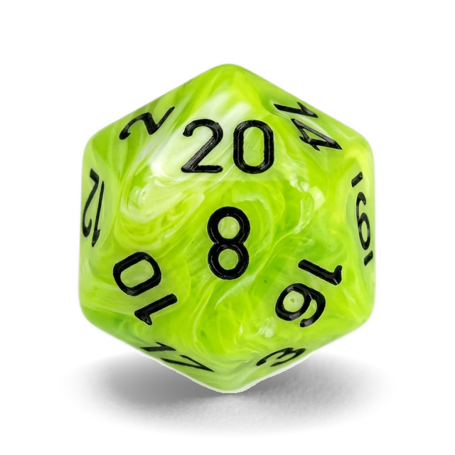 Vortex Bright Green & Black d20, studio image