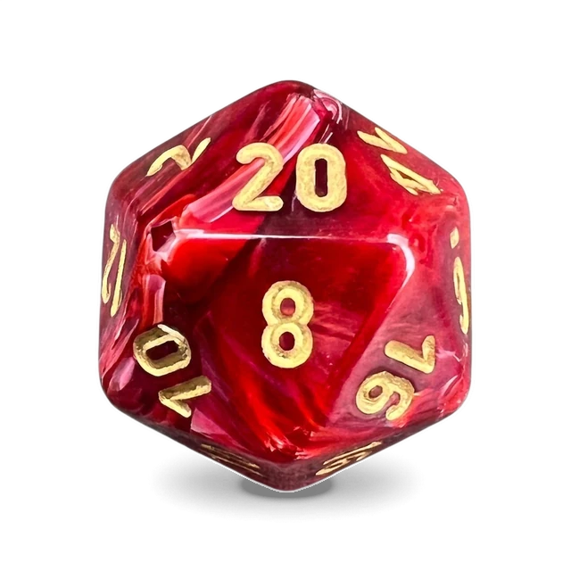 Vortex Burgundy & Gold d20, studio image