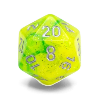 Chessex Gemini Green-Yellow & Silver D20 die