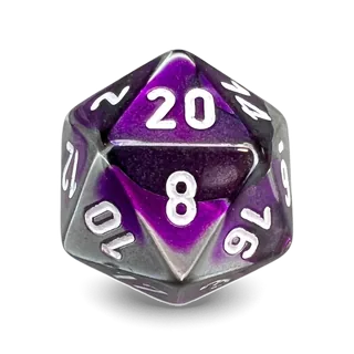 Chessex Gemini Purple-Steel & White D20 die