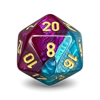 Chessex Gemini Purple-Teal & Gold D20 die