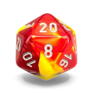 Chessex Gemini Red-Yellow & Silver D20 die