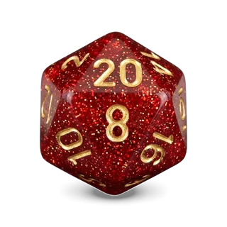 Chessex Glitter Ruby Red & Gold D20 die
