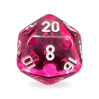 Chessex Translucent Pink & White D20 die